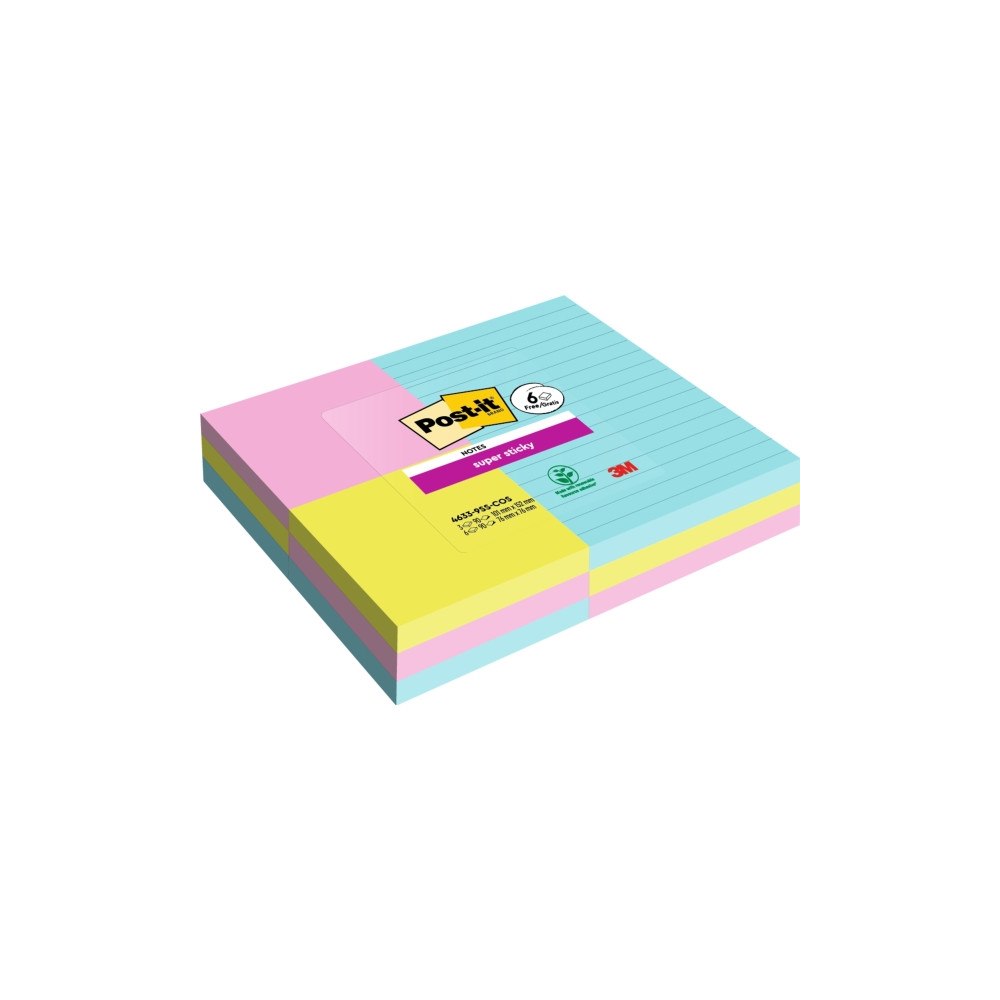 Post-it Post-it Super Sticky Notes3 linjerede- + 6 standard blokke b...