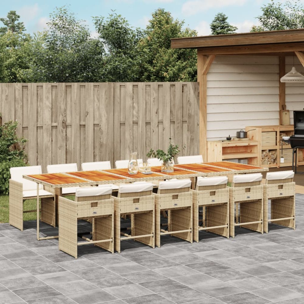 vidaXL Matgrupp för trädgården med dynor 13 delar beige konstrotting