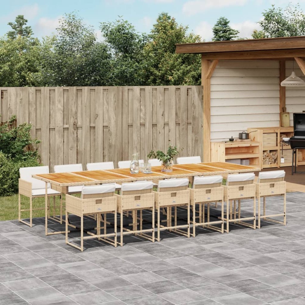vidaXL Matgrupp för trädgården med dynor 13 delar beige konstrotting