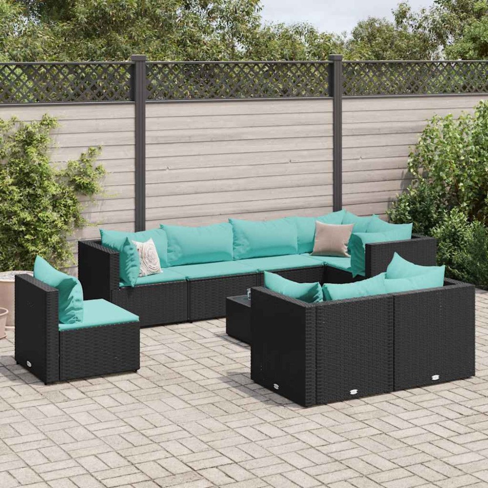 vidaXL Loungegrupp för trädgården med dynor 9 delar svart konstrotting