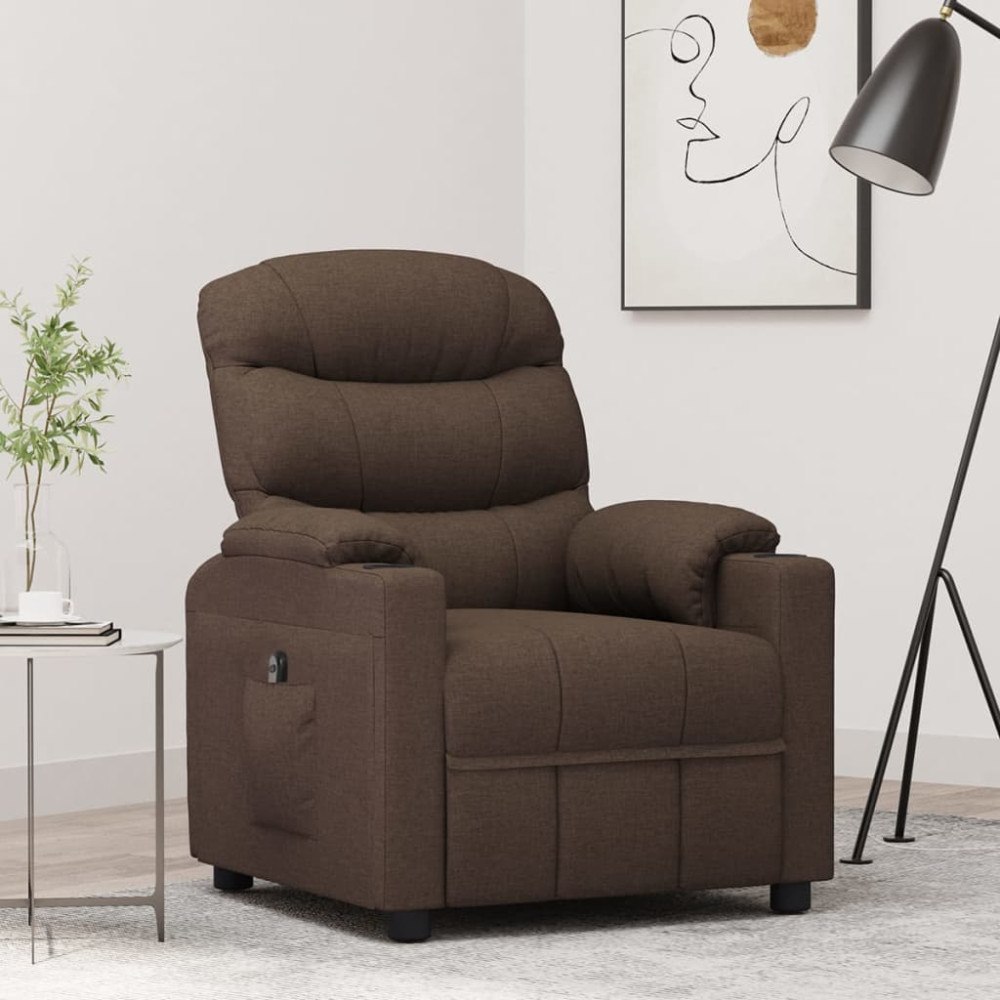 vidaXL Elektrisk reclinerfåtölj mörkbrun tyg