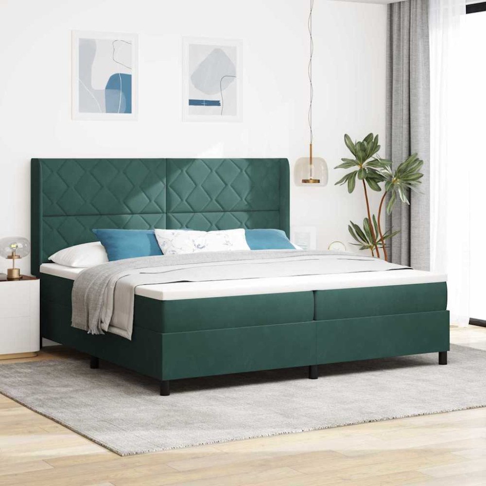 vidaXL Bäddfjäder med huvudgavel Mörkgrön 200 x 200 cm Sammet