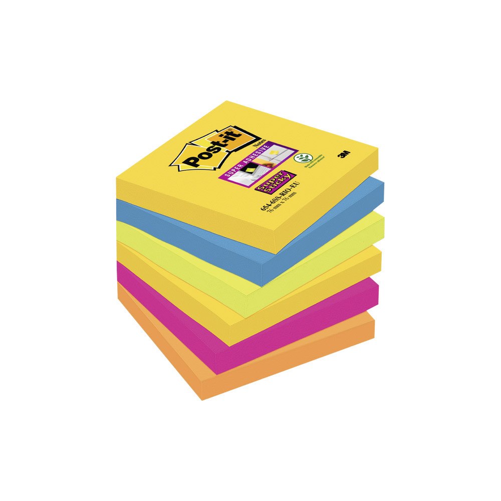 3M Post-it Super Sticky Rio de Janeiro 654-6SS-RIO-EU - anteckningar - 76 x 76 mm - 540 ark (6 x 90)