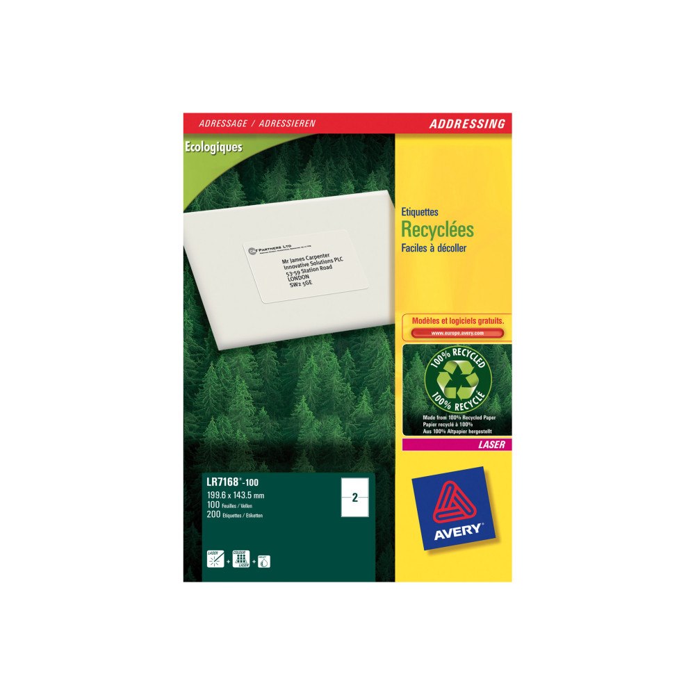 AVERY Avery QuickPEEL Recycled Labels - adresslappar - 200 etikett (er) - 143.5 x 199.6 mm
