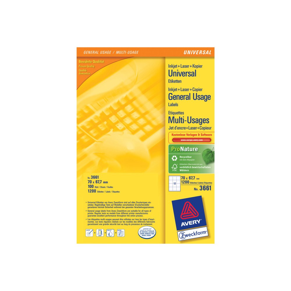 AVERY Avery - etiketter för flera ändamål - 1200 etikett (er) - 70 x 67.7 mm