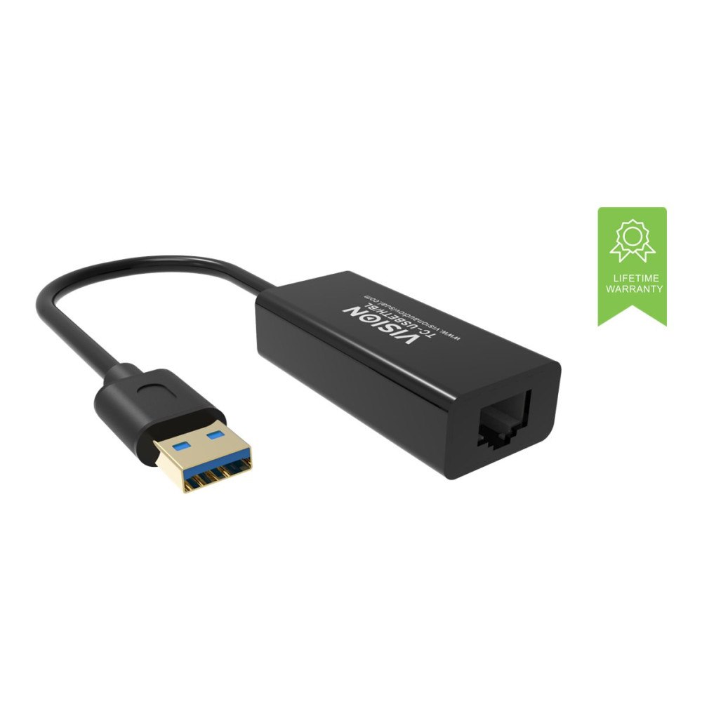 Vision Vision TC-USBETH/BL - nätverksadapter - USB 2.0 - Gigabit Ethernet x 1