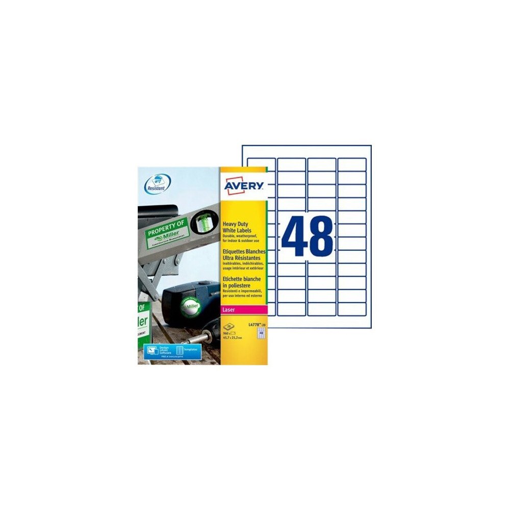 AVERY Avery Heavy Duty Laser Labels - etiketter - 960 etikett (er) - 45.7 x 21.2 mm