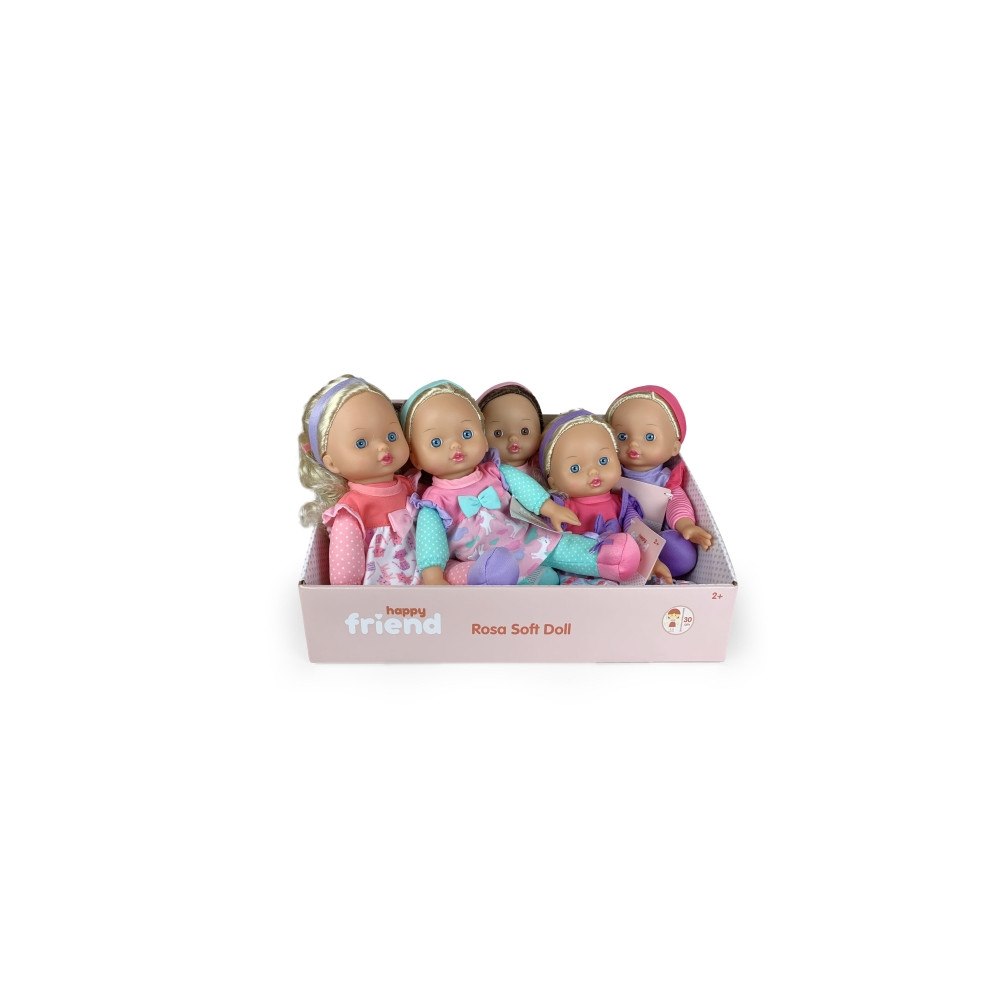 Happy Friend Happy Friend Rosa Mjuk Docka med Hår 30 cm 6 varianter Displ...