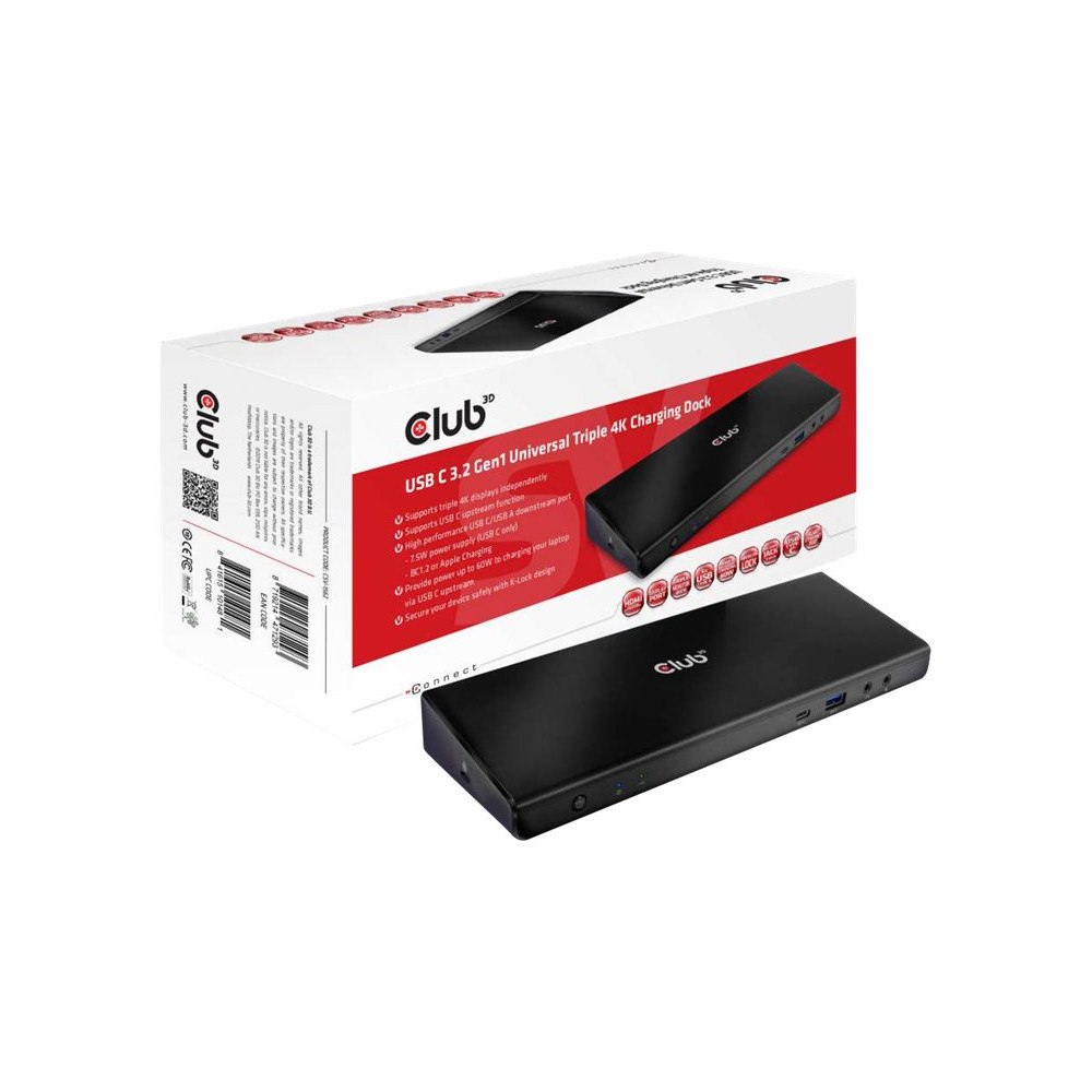 Club-3d Club 3D SenseVision Connect USB C 3.2 Gen1 Universal Triple 4K Charging Dock - dockningsstation - USB-C 3.2 - 3 x HDMI,...