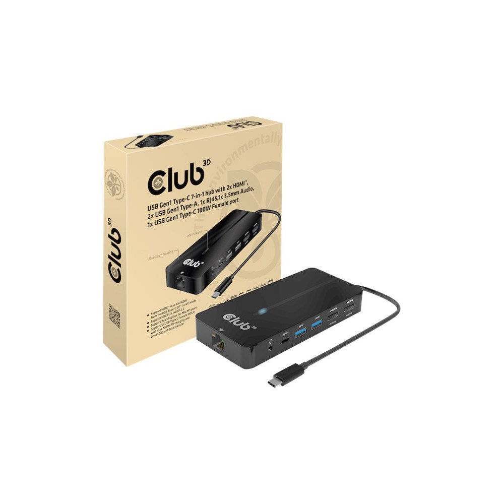 Club-3d Club 3D CSV-1595 - dockningsstation - USB-C 3.2 Gen 1 - 2 x HDMI - 1GbE