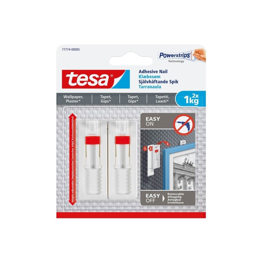 tesa tesa® justerbar klisterspik för tapeter och gips (1 kg), 2 s...