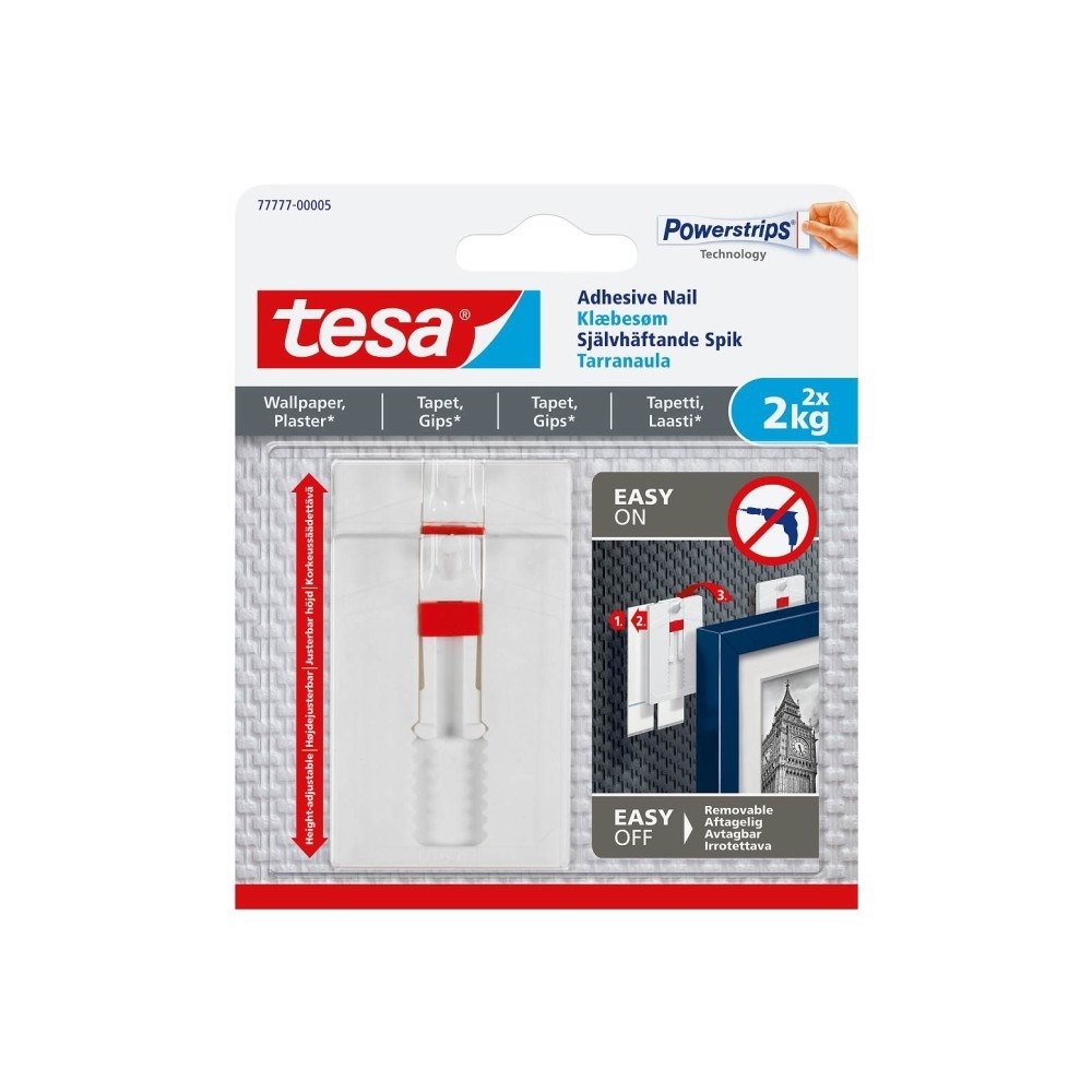 tesa tesa® justerbar klisterspik för tapeter och gips (2 kg), 2 s...