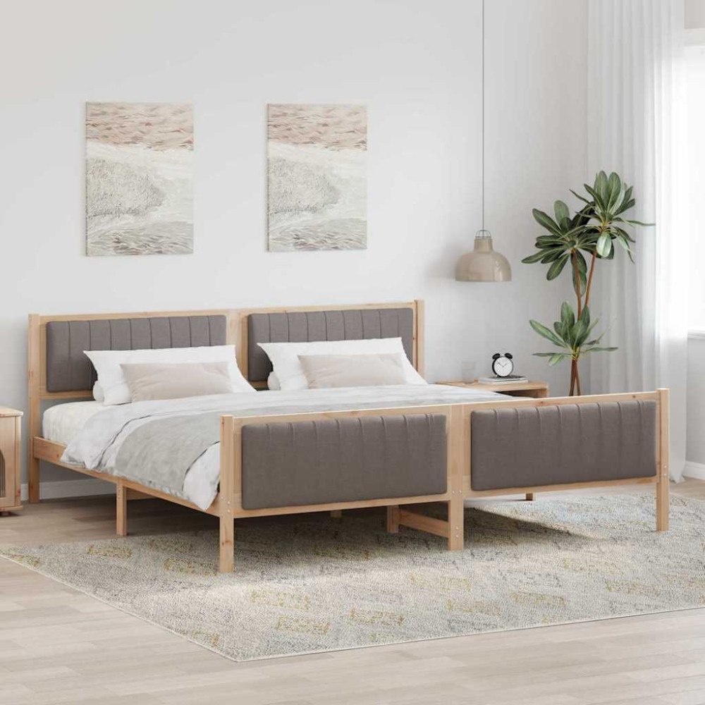 vidaXL Sängram med huvudgavel Brun och taupe 200 x 200 cm Massiv furu