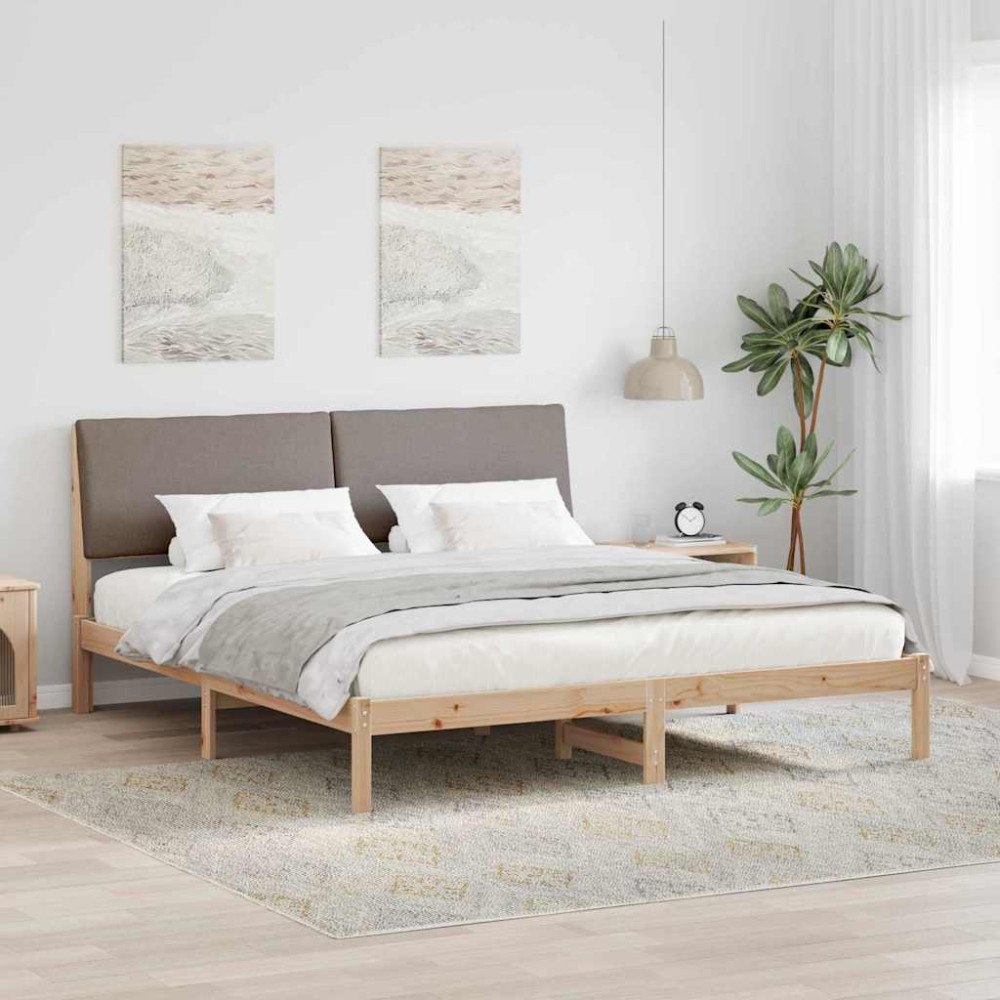 vidaXL Sängram med huvudgavel Brun och taupe 200 x 200 cm Massiv furu