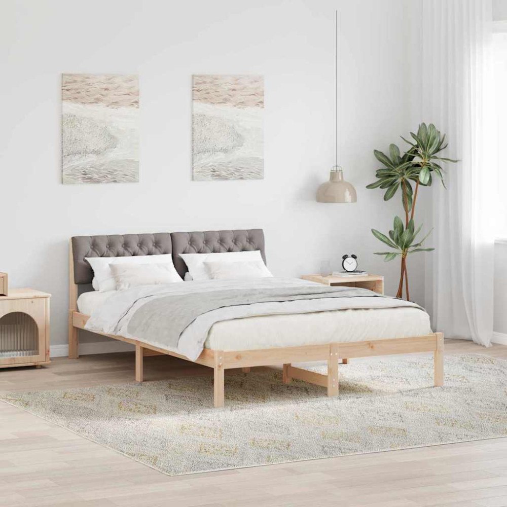 vidaXL Sängram med huvudgavel Brun och taupe 140 x 190 cm Massiv furu