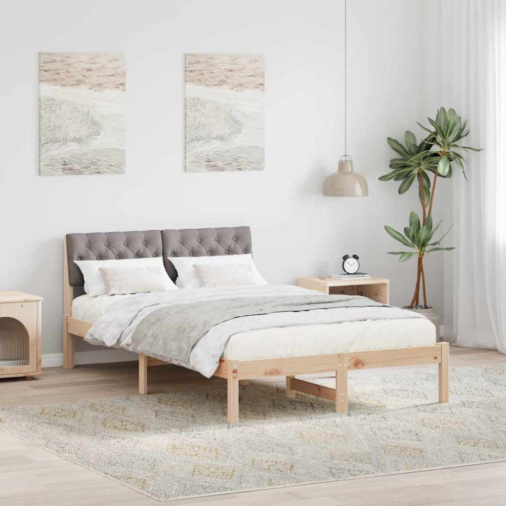 vidaXL Sängram med huvudgavel Brun och taupe 120 x 190 cm Massiv furu