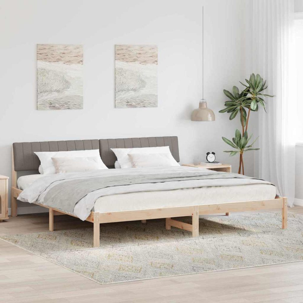 vidaXL Sängram med huvudgavel Brun och taupe 160 x 200 cm Massiv furu