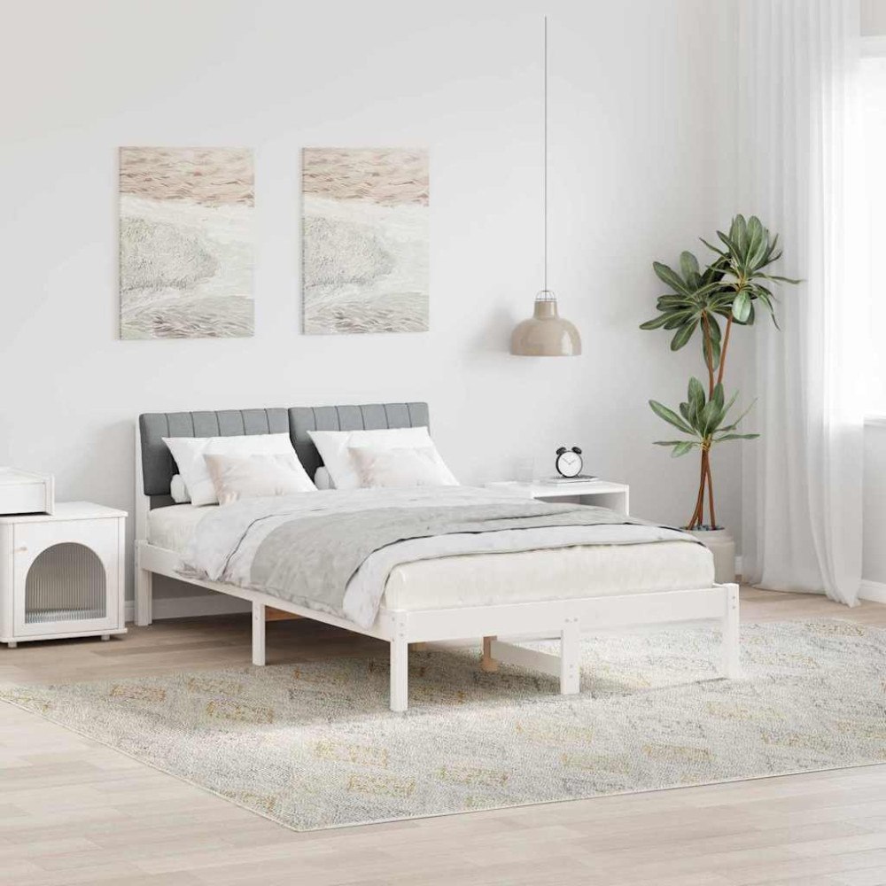 vidaXL Sängram med huvudgavel Vit och ljusgrå 120 x 200 cm Massiv furu