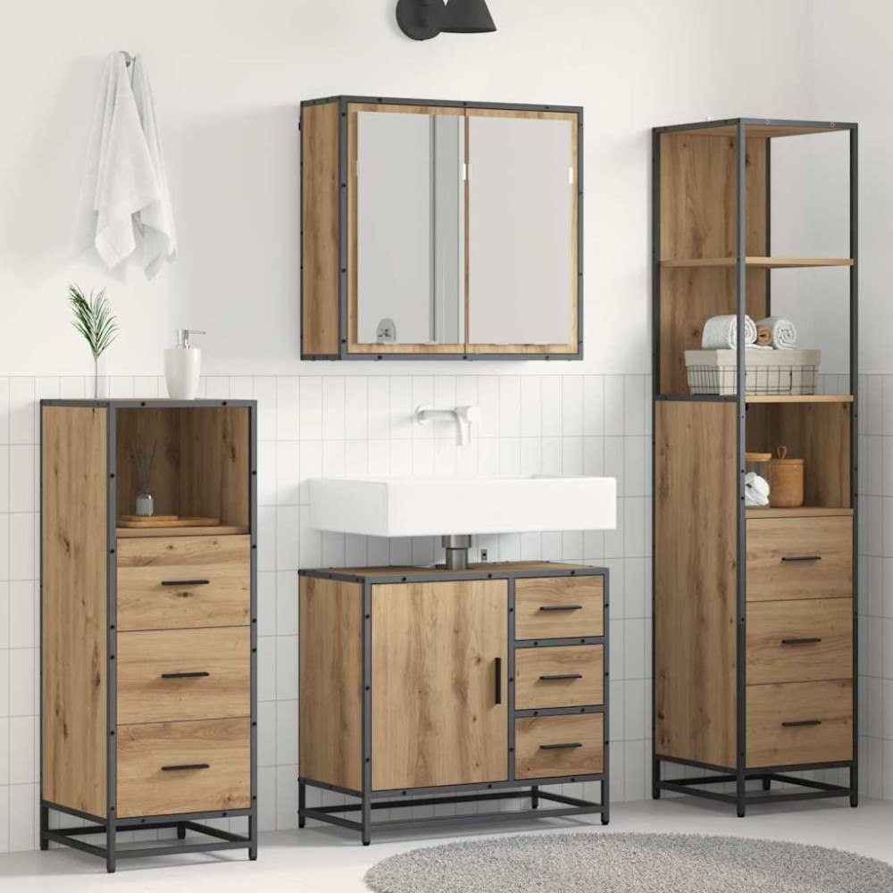 vidaXL Badrumsmöbelset med låda 4 pcs artisan ek Konstruerat trä