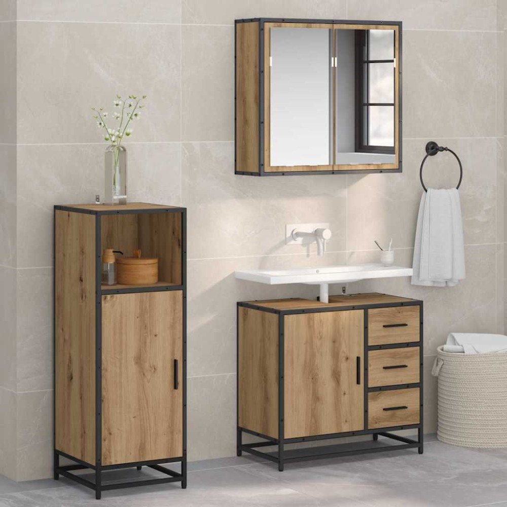 vidaXL Badrumsmöbelset med låda 3 pcs artisan ek Konstruerat trä