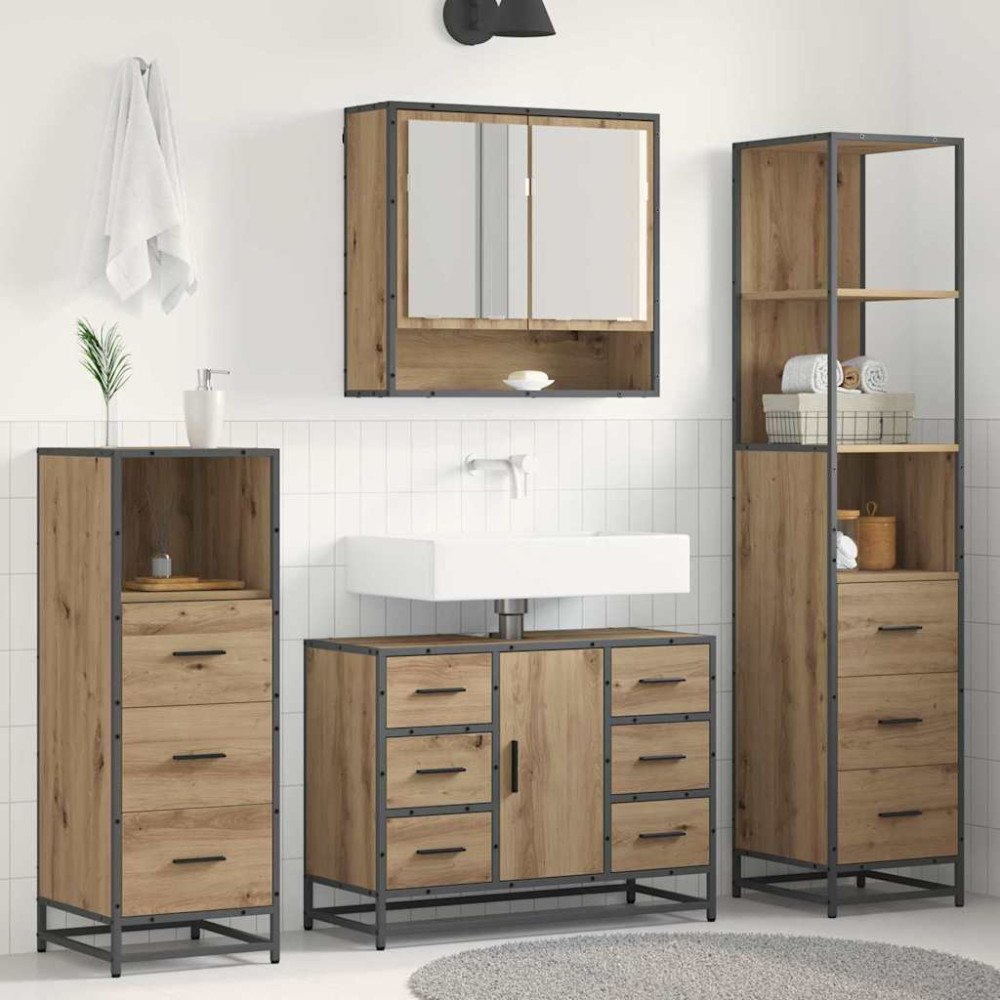 vidaXL Badrumsmöbelset med låda 4 pcs Artisan Ek Konstruerat trä