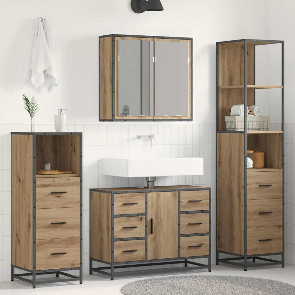 vidaXL Badrumsmöbelset med låda 4 pcs artisan ek Konstruerat trä