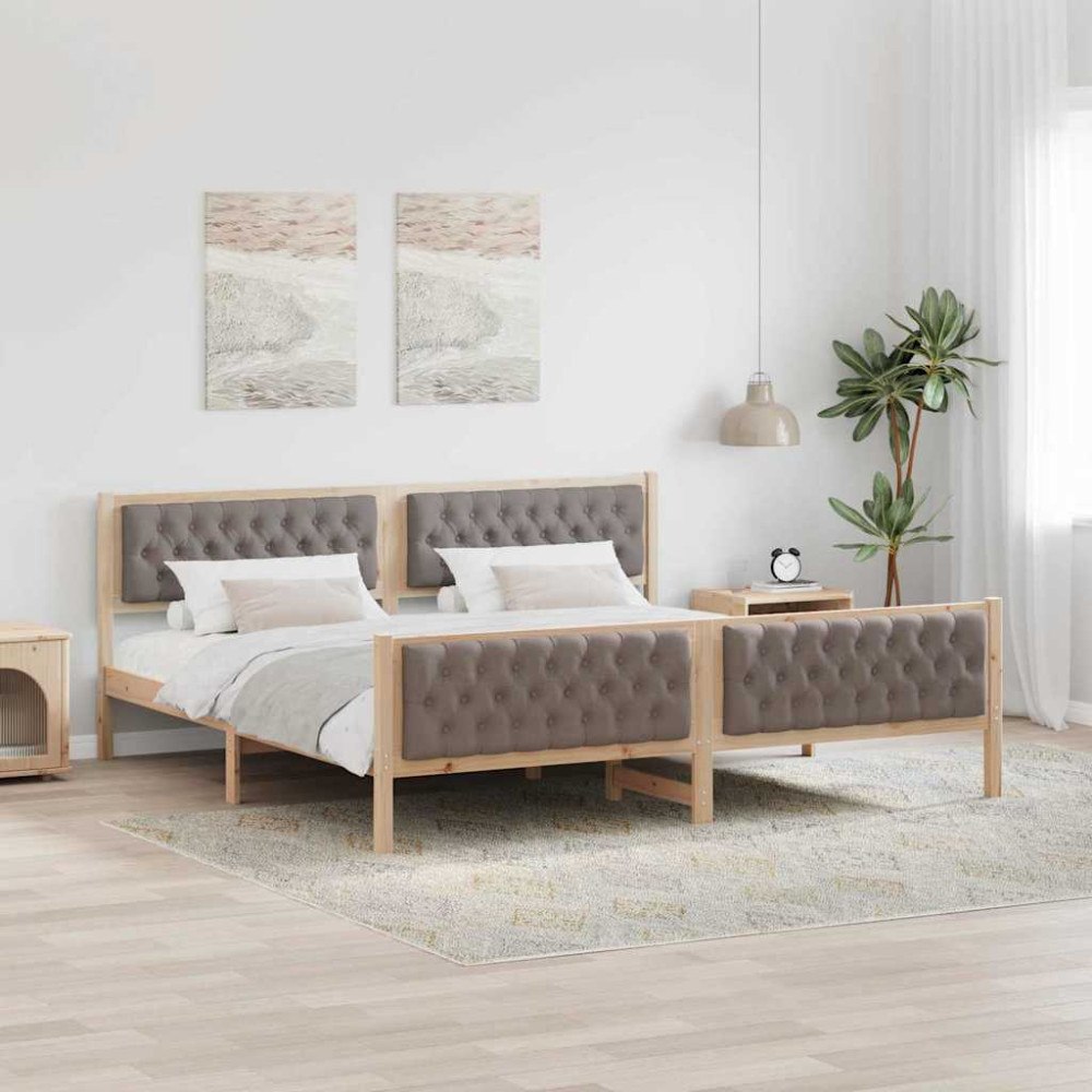 vidaXL Sängram med huvudgavel Taupe 200 x 200 cm Massiv furu