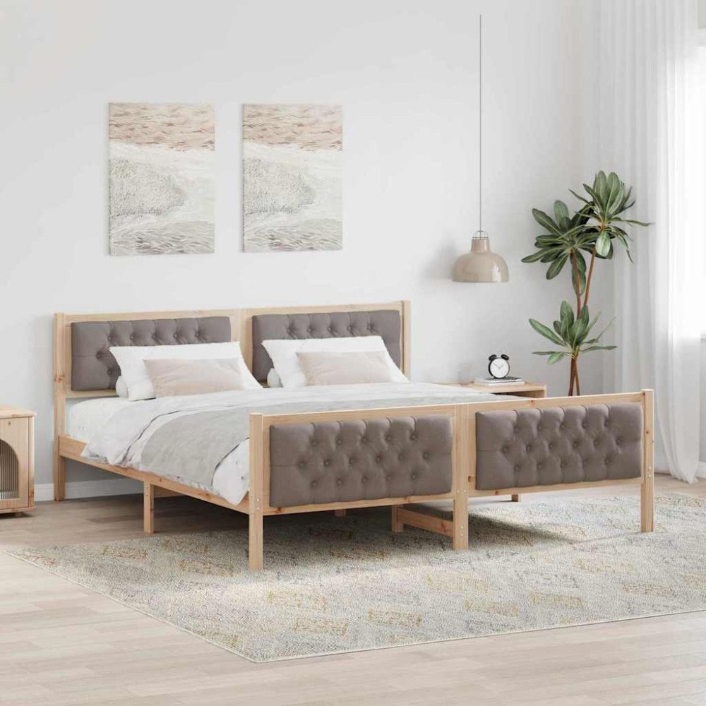 vidaXL Sängram med huvudgavel Taupe 180 x 200 cm Massiv furu