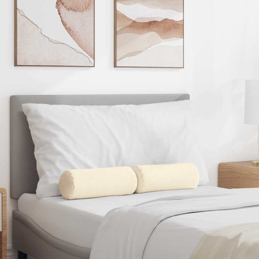 vidaXL Bolsterkuddar 2 pcs Kräm Ø 15 x 40 cm Kordread tyg