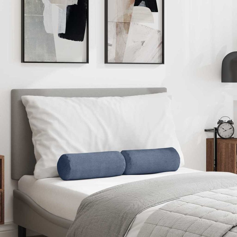 vidaXL Bolsterkuddar 2 pcs Blå Ø 15 x 40 cm Kordread tyg