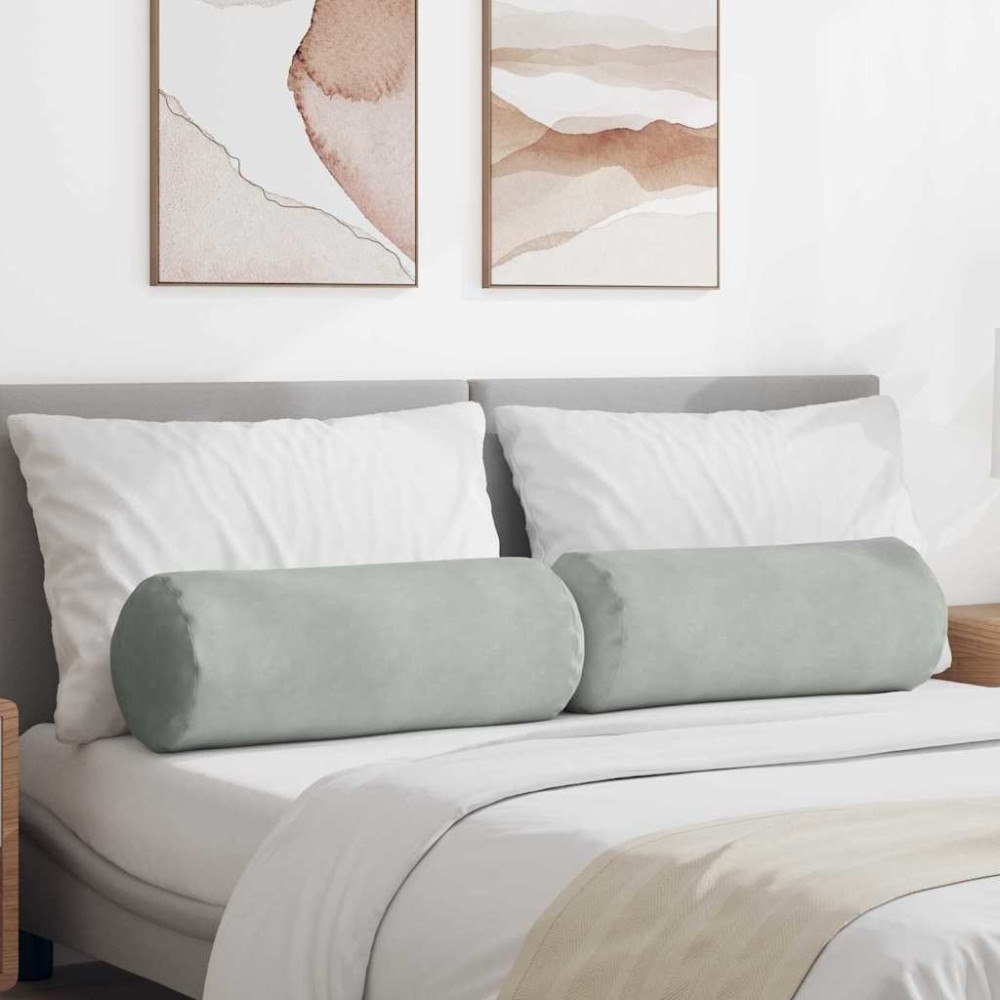 vidaXL Bolsterkuddar 2 pcs Ljusgrå Ø 25 x 70 cm Kordread tyg