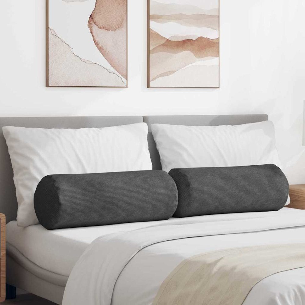 vidaXL Bolsterkuddar 2 pcs Mörkgrå Ø 25 x 70 cm Kordread tyg