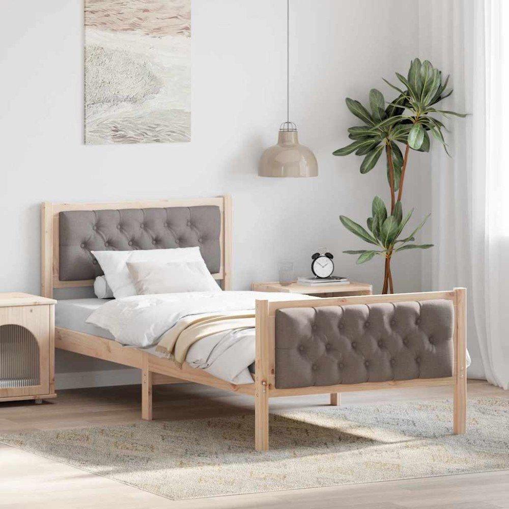vidaXL Sängram med huvudgavel Taupe 90 x 190 cm Massiv furu