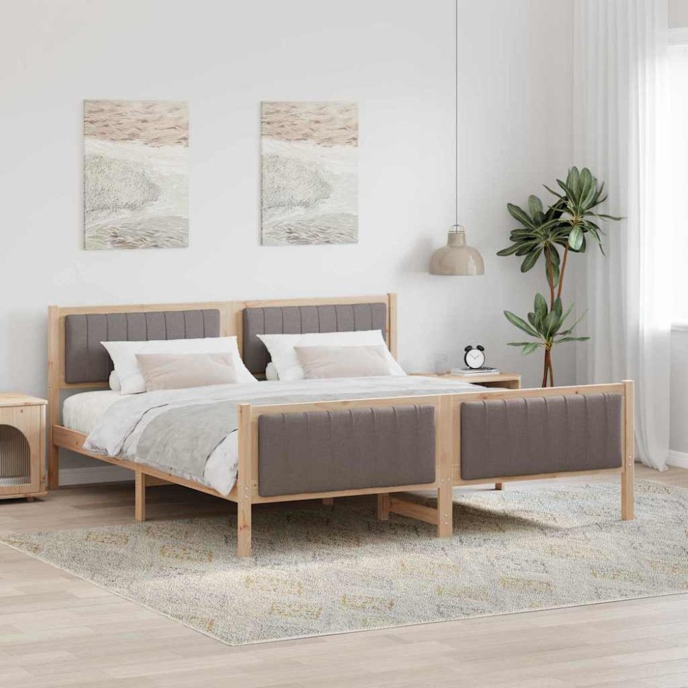 vidaXL Sängram med huvudgavel Brun och taupe 180 x 200 cm Massiv furu
