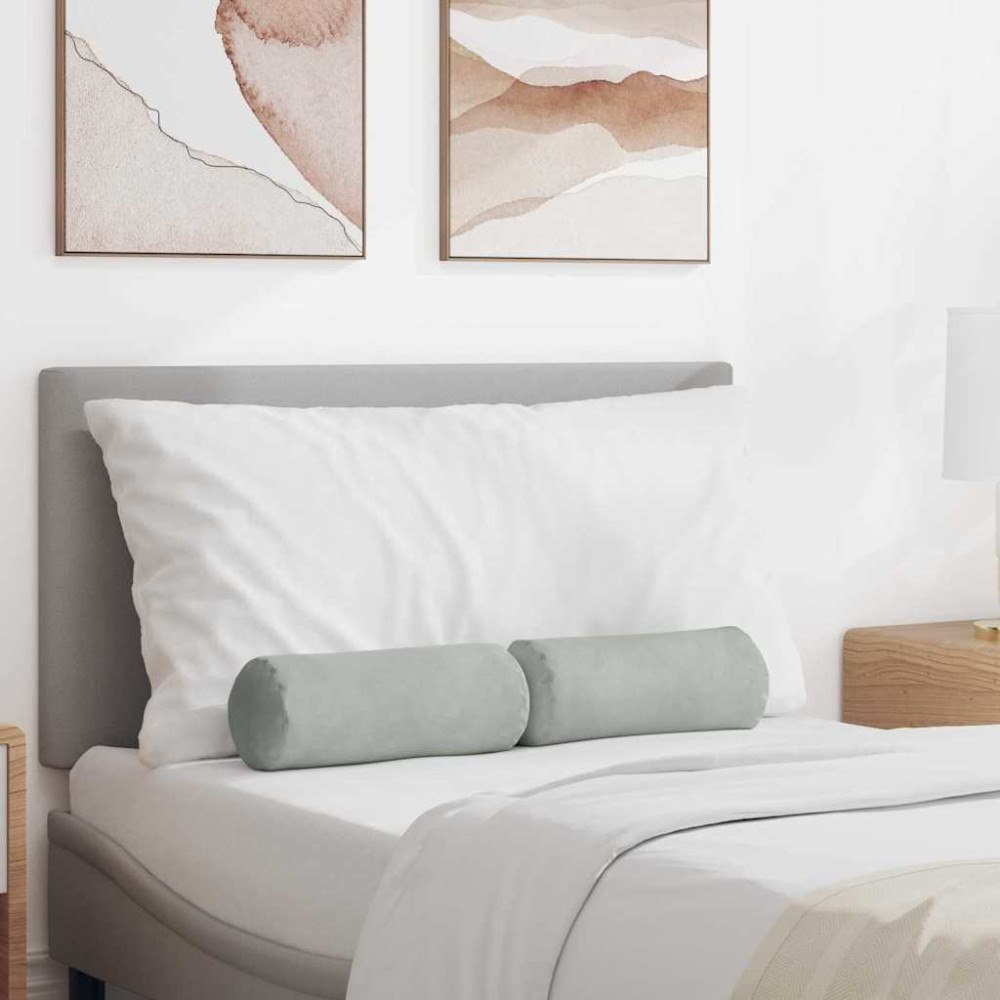 vidaXL Bolsterkuddar 2 pcs Ljusgrå Ø 15 x 40 cm Kordread tyg