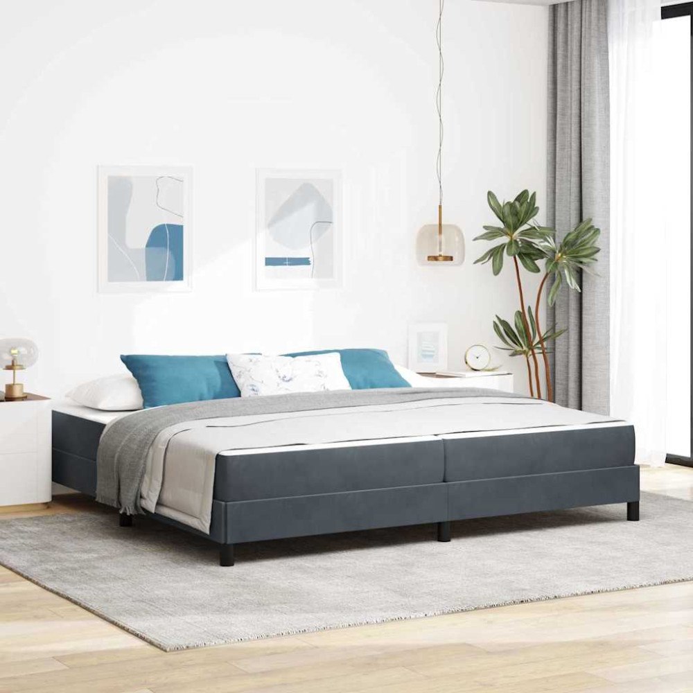 vidaXL Bäddfjäder med madrass Mörkgrå 200 x 220 cm tyg