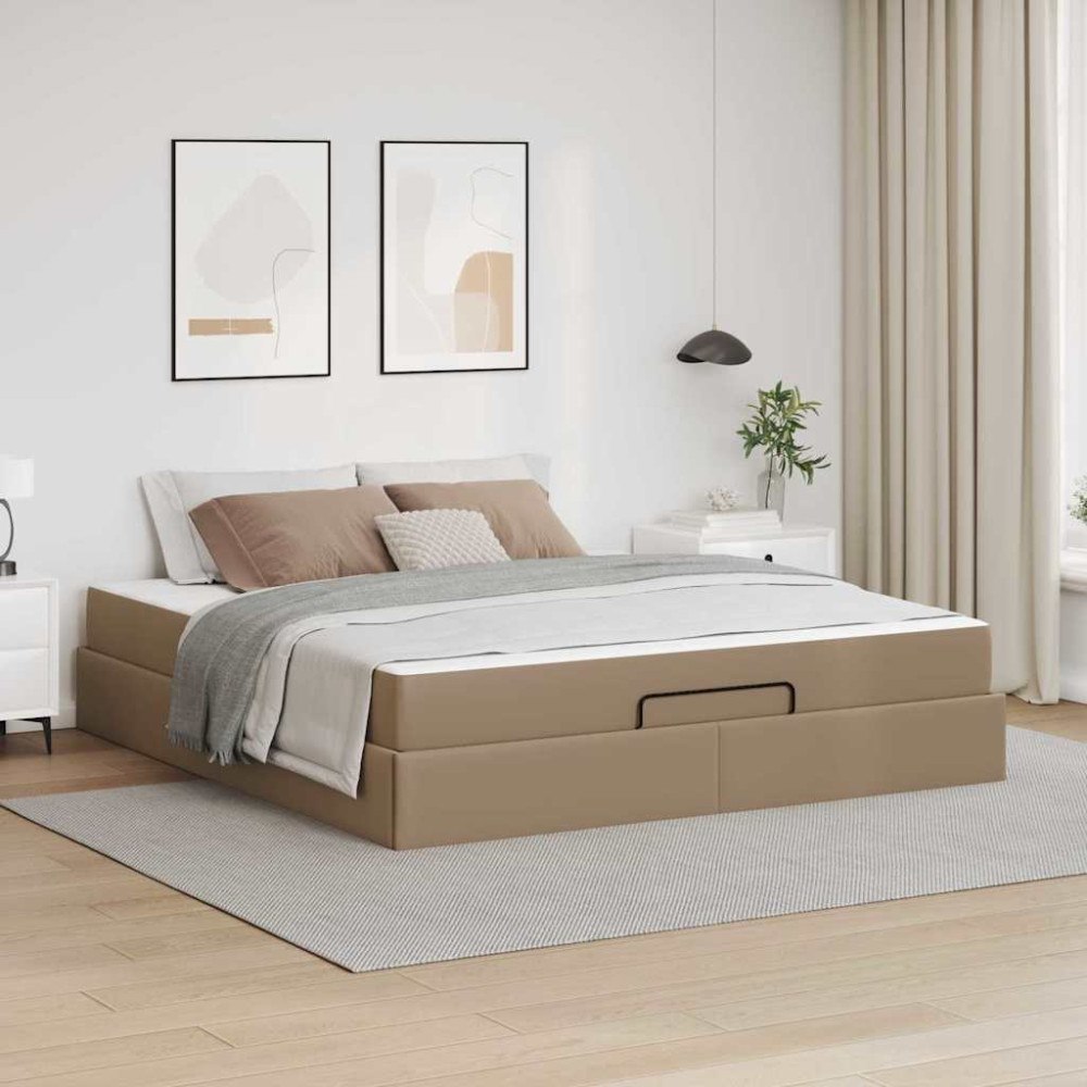 vidaXL Sängram med madrass med madrass 2 pcs Tan PVC