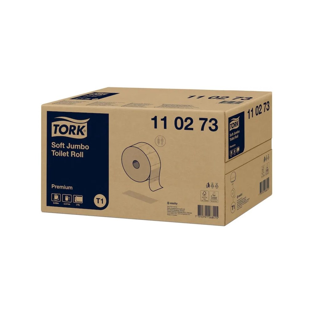 TORK Toalettpapper Tork T1 2-lag Premium Jumbo, 360 m, 2-lag, kar...