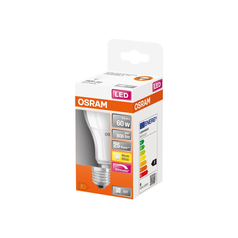 OSRAM OSRAM LED SUPERSTAR - LED-glödlampa - form: A60 - glaserad finish - E27 - 8.8 W - varmt vitt ljus - 2700 K