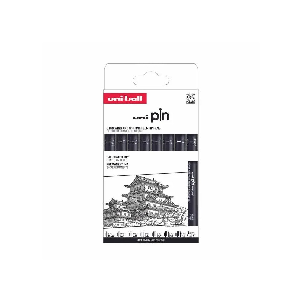 Uni-Ball Uni Pin set "classic" 8 stk (0,03/0,1/0,3/0,5/0,7/0,9/1,2/br...