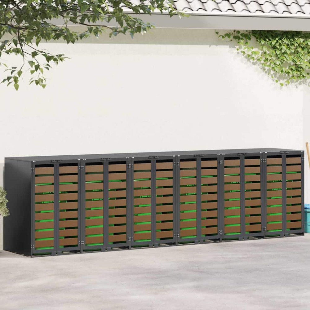 vidaXL Förvaring för 3 soptunnor Antracit 340 x 77,5 x 115,5 cm Stål