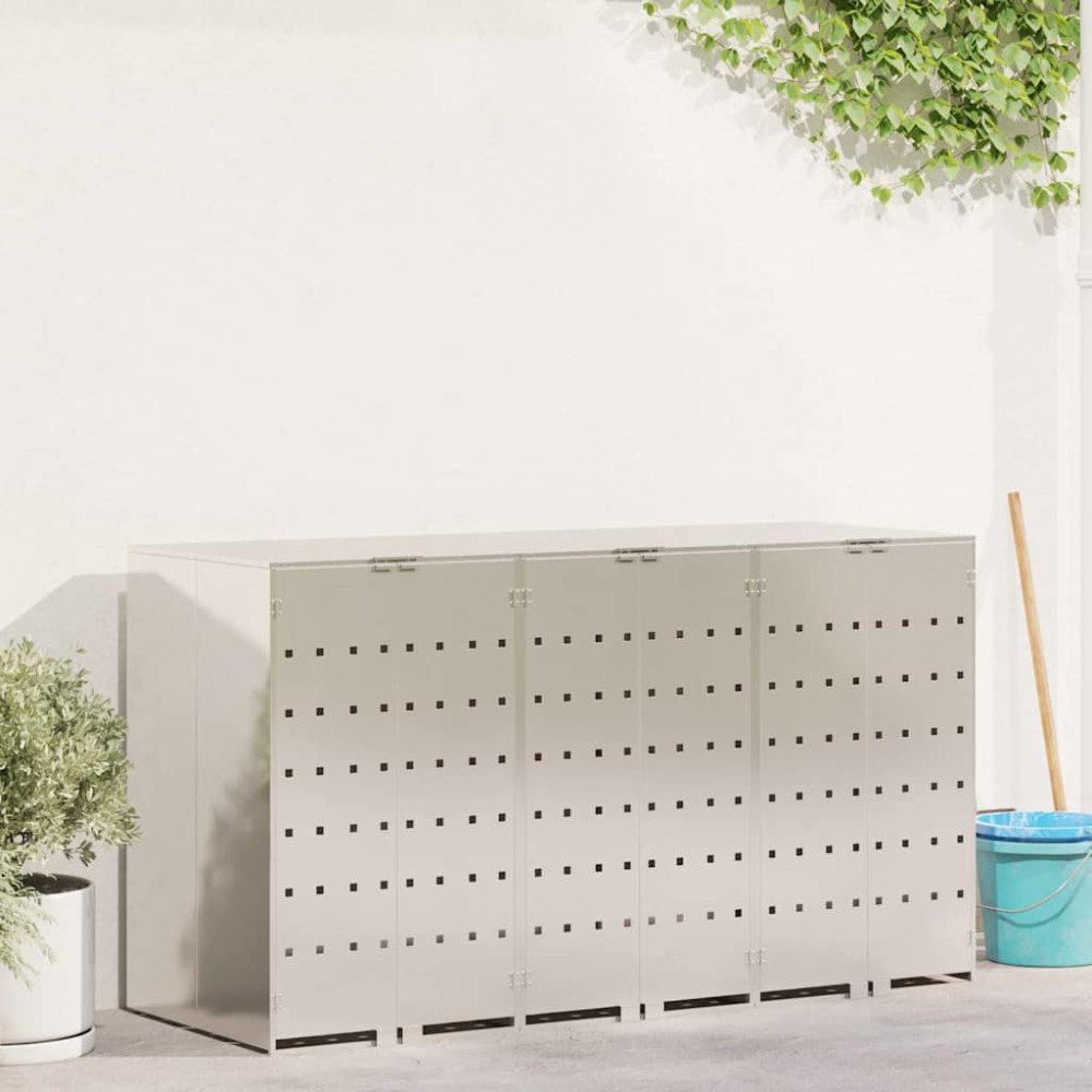 vidaXL Förvaring för 3 soptunnor Silver 340 x 77,5 x 115,5 cm