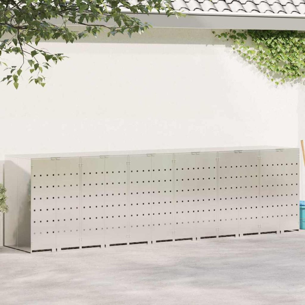 vidaXL Förvaring för 3 soptunnor Silver 340 x 77,5 x 115,5 cm