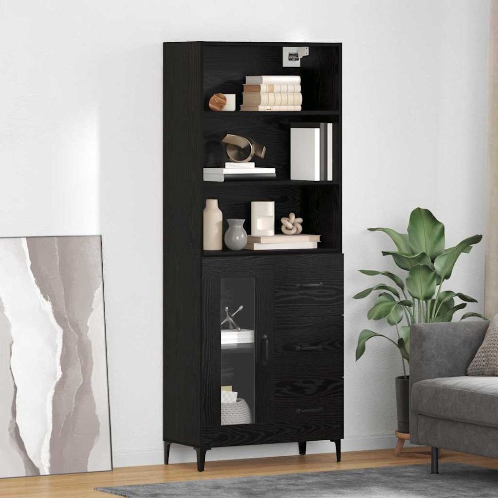 vidaXL Sideboard Väggmonterad med låda 2 pcs Svart Ek Konstruerat trä