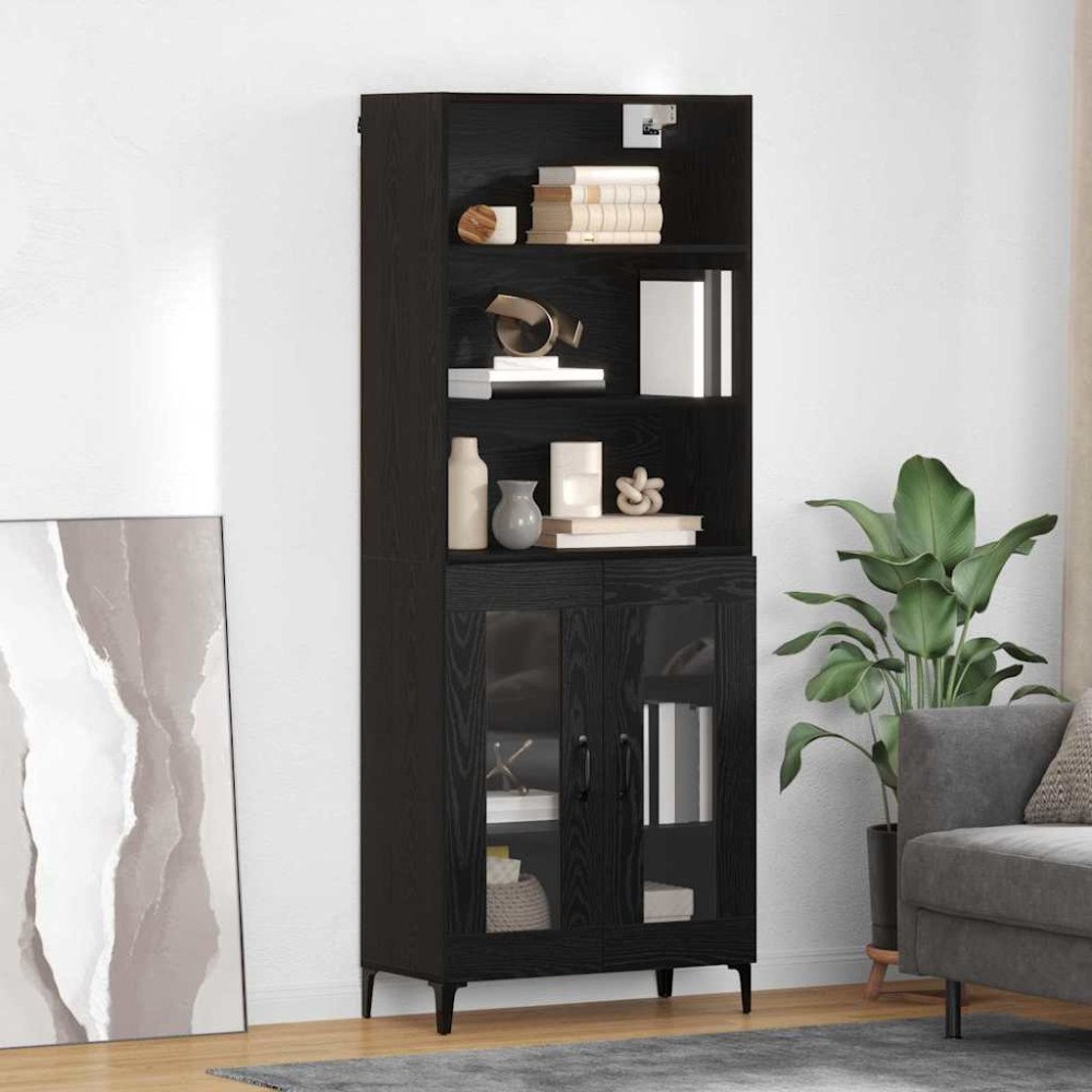 vidaXL Sideboard Väggmonterad med låda 2 pcs Svart Ek Konstruerat trä