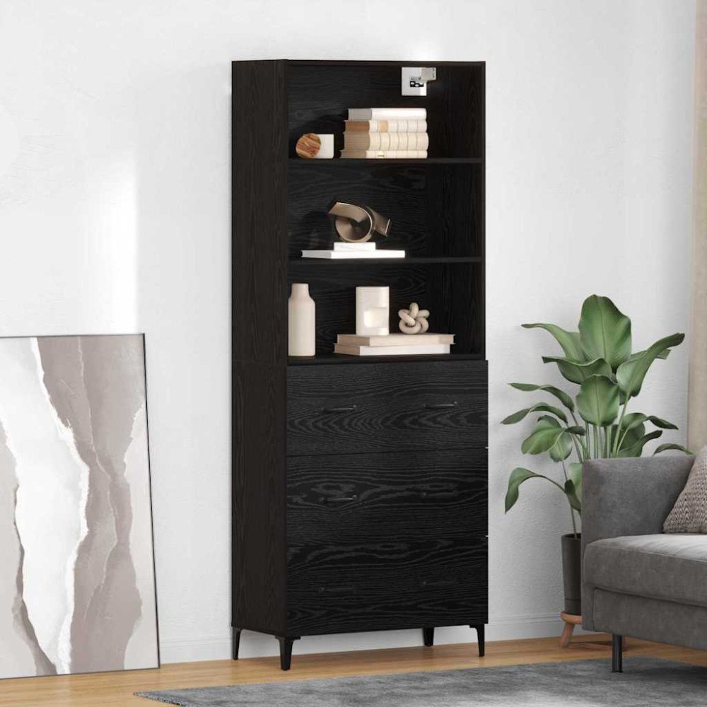 vidaXL Sideboard Väggmonterad med låda 2 pcs Svart Ek Konstruerat trä