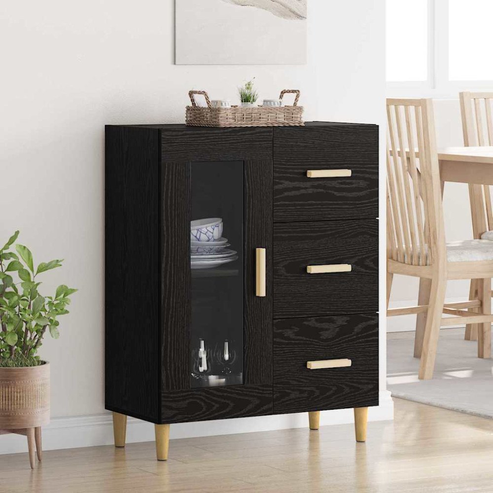 vidaXL Sideboard med låda Svart Ek 69,5 x 34 x 90 cm Konstruerat trä