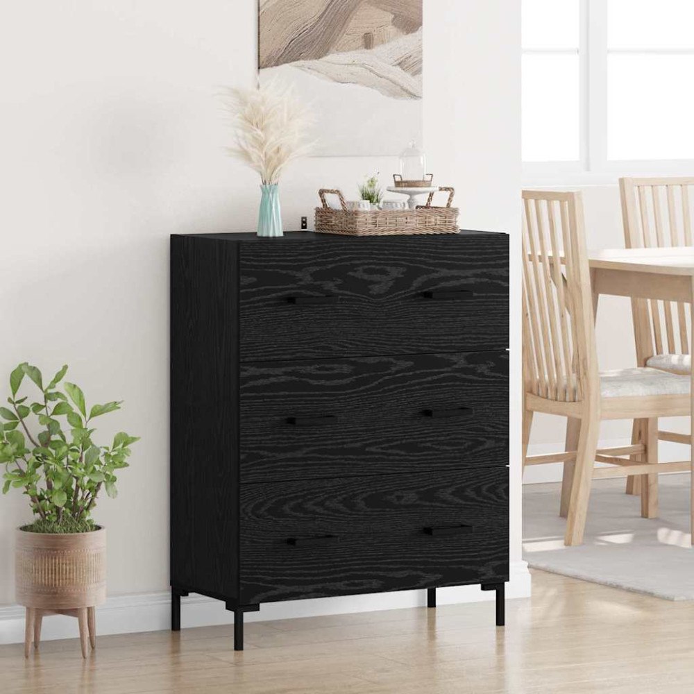 vidaXL Sideboard Svart Ek 69,5 x 34 x 90 cm Konstruerat trä och järn