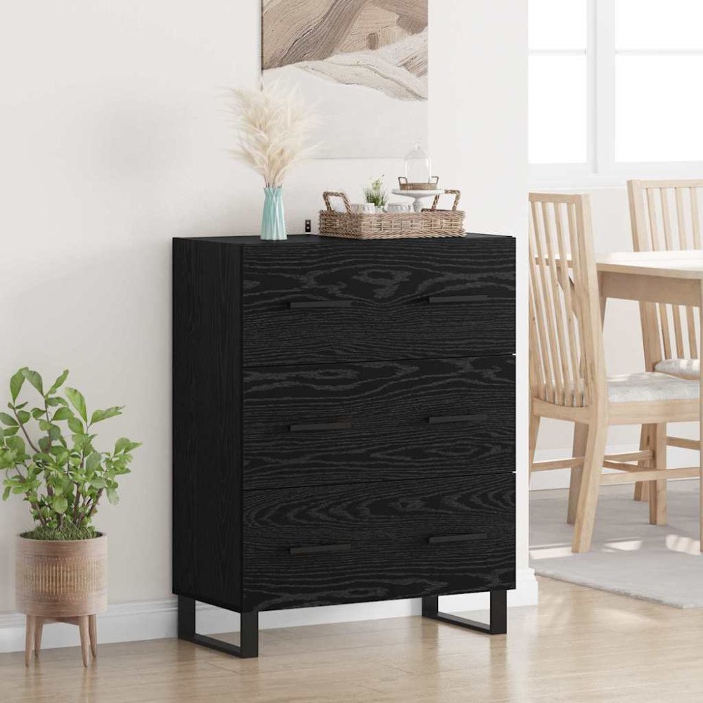 vidaXL Sideboard Svart Ek 69,5 x 34 x 90 cm Konstruerat trä och järn