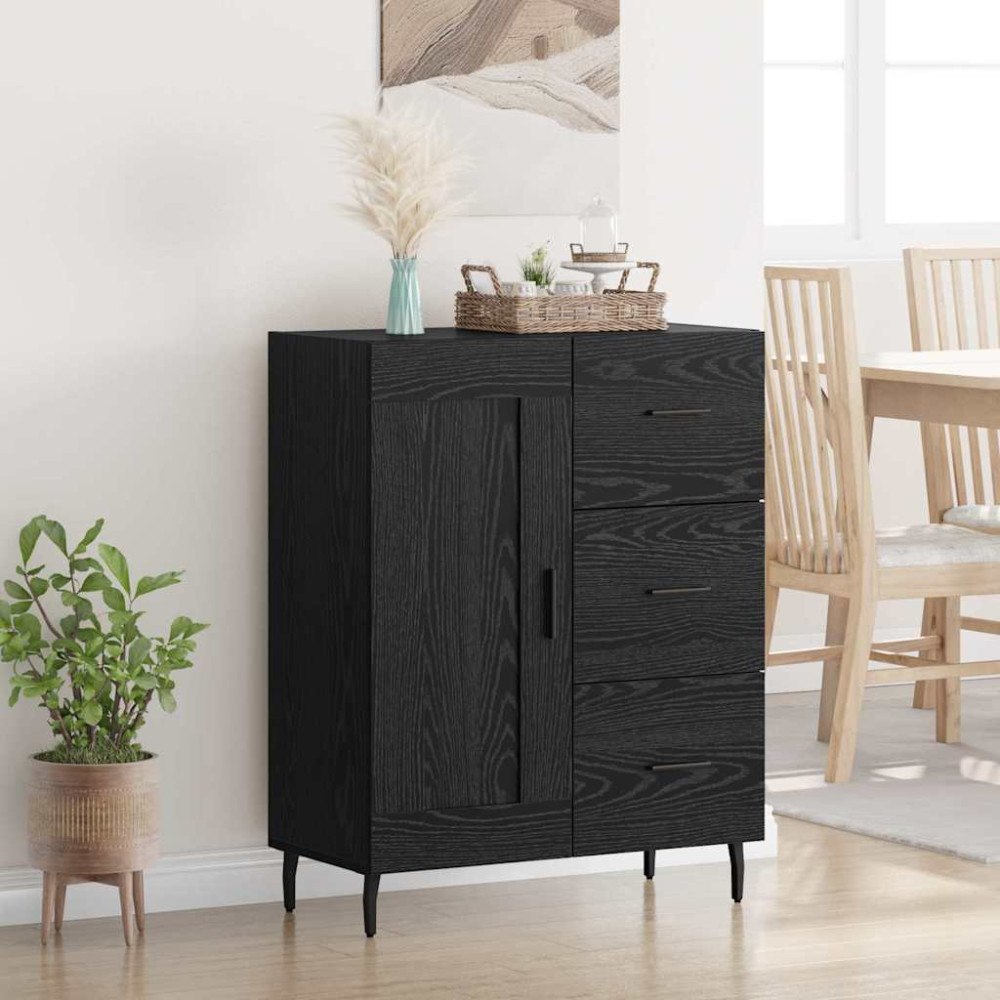 vidaXL Sideboard Svart Ek 69,5 x 34 x 90 cm Konstruerat trä och järn